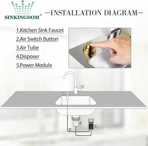 Miniatura 7 de Kit de interruptor de aire SinkTop (botón largo de latón completo) para eliminación de basura, bronce champán inalámbrico