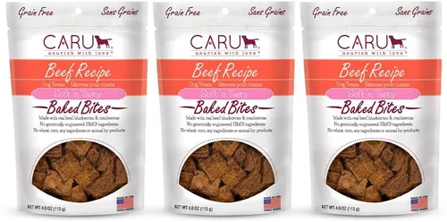 Miniatura 7 de Caru Soft n' Tasty Baked Bites Salmon Bites - Golosinas para perros para entrenamiento, carne real con arándanos y arándanos, bolsas de 4 onzas