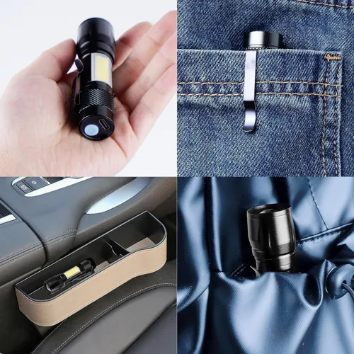 Miniatura 7 de KunHe Paquete de 6 mini linternas LED pequeñas recargables por USB, linterna de campamento a granel, linterna brillante de alto lúmenes, luz EDC