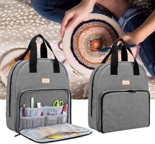 Miniatura 7 de Bolsa de Bordado CURMIO, Almacenamiento Portátil para Proyectos con Aro, Hilo y Suministros de Punto de Cruz, SOLO LA BOLSA, Gris (Diseño Patentado)