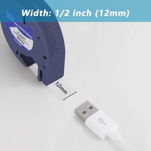 Miniatura 3 de Hehua 91330 10697 Recambio de cinta para etiquetadora, 10 unidades, compatible con recambios Dymo de 0.472 in x 13.1 ft 1/2 x 13 papel negro sobre