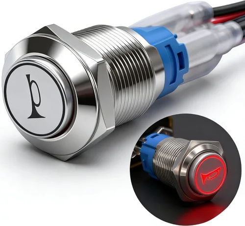 Miniatura 11 de Twidec/Interruptor de botón de presión momentáneo de bocina de altavoz de 16 mm, orificio de montaje de 5/8 pulgadas, luz LED azul de 12 V, carcasa