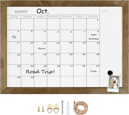 Miniatura 10 de TORASO Pizarra blanca de borrado en seco y calendario mensual, pizarra blanca magnética para pared, oficina, escuela, hogar, tablero colgante
