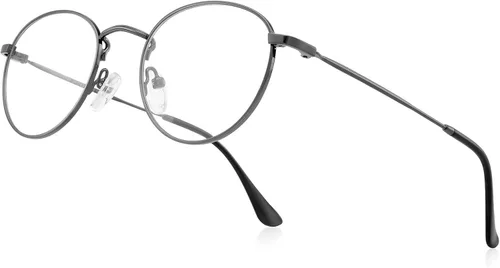 Lentes de lectura redondos de metal pequeños para mujeres y hombres, clásicos, vintage, retro, bloqueo de luz azul, lectores de computadora Gris