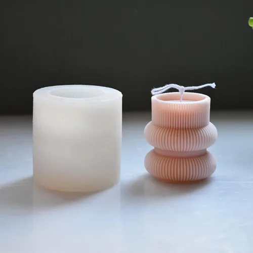 Miniatura 5 de Molde de silicona para velas a rayas de barril Molde de jabón para velas de pilar geométrico, molde de fondant, molde para hornear pastel