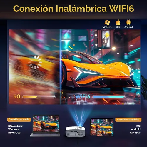 Miniatura 3 de Proyector con WiFi y Bluetooth, pericat 4K compatible con proyector nativo 1080P, proyector portátil de cine al aire libre para cine en casa, mini