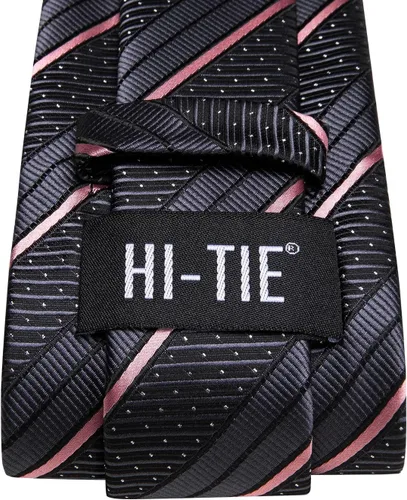 Miniatura 198 de Hi-Tie Corbatas de seda para hombre, diseño de cachemira a rayas, con bolsillo, gemelos cuadrados, conjunto formal de negocios