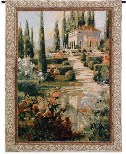 Toscana Estate | Tapiz tejido para colgar | Villa Italiana Country Garden | 100% algodón tamaño EE. UU. 53 x 42