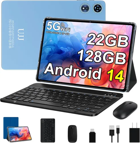 2025 Tablet Android 14 de 10 pulgadas con 22 GB RAM 128 GB ROM 1 TB de expansión, tablets con teclado ratón, Octa-Core, batería de 8000 mAh, Azul