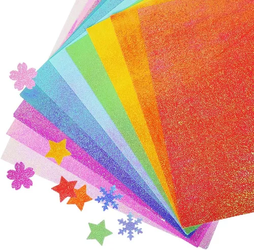 UCEC 50 hojas de papel de origami brillante, 10 colores, papel de origami iridiscente, papel cuadrado decorativo con purpurina para niños, proyectos