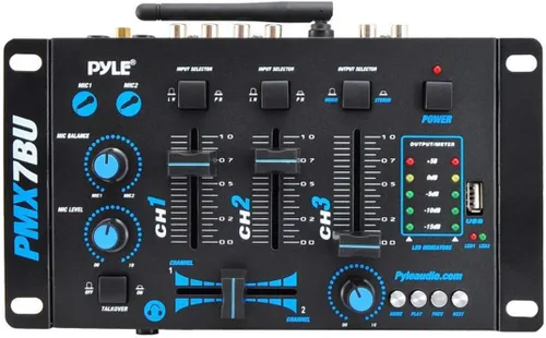 Miniatura 5 de Mezclador de audio DJ inalámbrico Pyle - Mezclador de sonido con controlador DJ compatible con Bluetooth de 3 canales, Mic-Talkover, lector USB