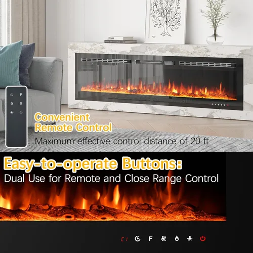 Miniatura 6 de CharaVector - Insertos de chimenea eléctrica de 70 pulgadas 750W/1500W con control remoto en montaje en pared, calentador de chimenea de inserción