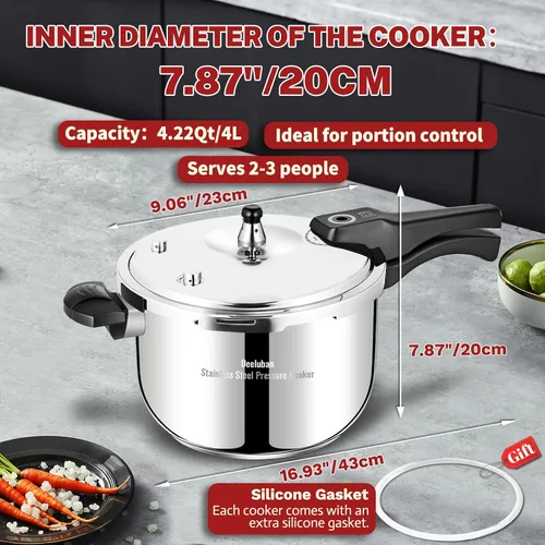 Miniatura 5 de Olla a presión de acero inoxidable de 4 cuartos de galón, compatible con todas las estufas de inducción, olla a presión gruesa con válvula
