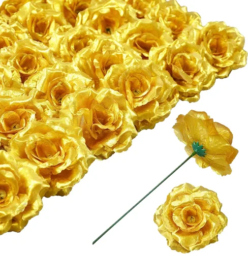 Miniatura 13 de Flores artificiales de rosas, 50 unidades de rosas plateadas a granel con tallo, cabeza de flor falsa de rosa de seda de 3 pulgadas para bodas, Plata