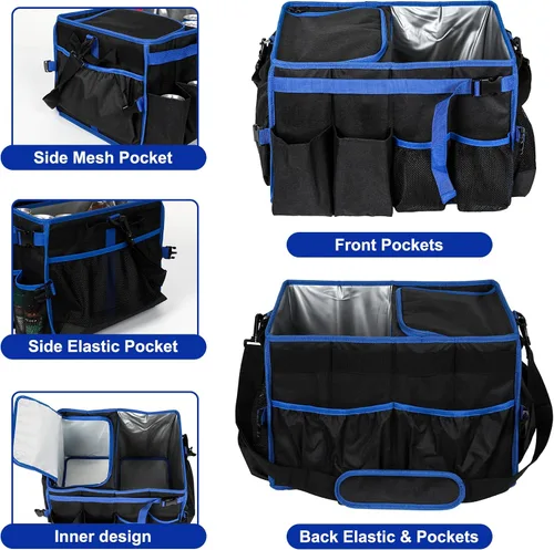 Miniatura 2 de Organizador grande para parrilla con bolsa refrigeradora, organizador de accesorios de barbacoa, cesta de picnic con soporte para toallas de papel