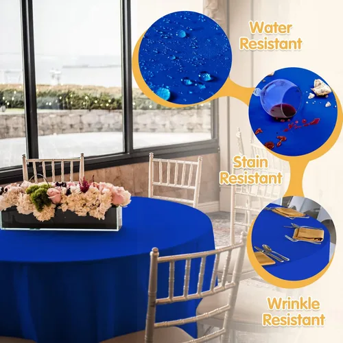 Miniatura 3 de BRILLMAX Paquete de 4 manteles redondos color azul rey de 132 pulgadas, tela de lino de poliéster lavable a granel, para bodas, recepciones, Azul