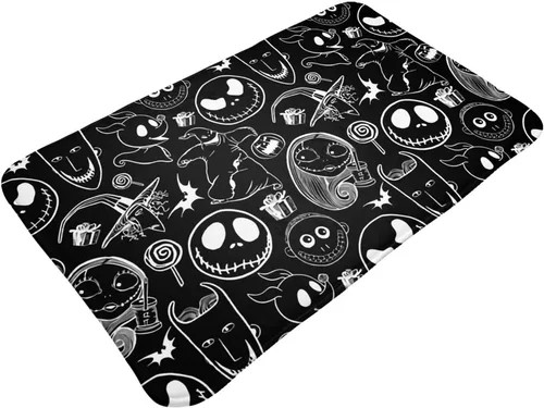 Tapete de baño de Navidad aterrador, color negro, de 20 x 31.5 pulgadas, para bañera, divertida decoración de baño, tapete de terciopelo acogedor