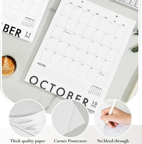Miniatura 2 de Calendario magnético vertical en blanco y negro para refrigerador 2026-2027, 13.5 x 11 pulgadas, calendario minimalista de 18 meses para nevera