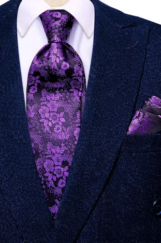 Miniatura 324 de Hi-Tie Corbata clásica de cachemira para hombre con pañuelo y gemelos a cuadros