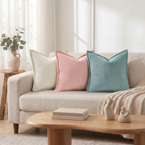 Miniatura 2 de Mecatny Juego de 2 fundas de almohada de pana de 16 x 16 pulgadas, fundas decorativas neutrales suaves de estilo bohemio para sofá y sala de estar