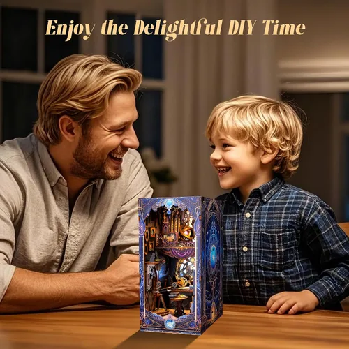 Miniatura 6 de FUNPOLA Kit de rompecabezas de madera 3D para rincón de lectura, estante con mapa estelar de astrología con luces LED, decoración