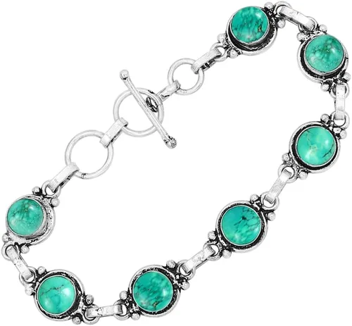 Miniatura 26 de Round Shape Natural & Synthetic Gemstones Silver Plated Bracelets for Women - Vintage Bohemian Style Handmade Birthstone Adjustable Link Bracelet