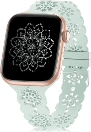 Miniatura 22 de Floral Silicone Band Compatible with Apple Watch Bands 38mm 40mm 42mm 44mm 41mm 45mm 49mm Women Men, Design Wristbands Soft Breathable Watch Bands