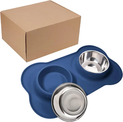 Miniatura 7 de AsFrost Tazones de Comida para Perros de Acero Inoxidable, Juego de Tazones de Comida y Agua para Perros, Tazones para Perros Sin Derrames con Azul