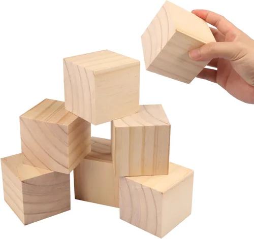Miniatura 3 de 8 paquetes de bloques de madera para manualidades, cubos de madera de pino de 3.15 pulgadas, cubos de madera de 8 x 8 x 8 cm para pintar, estampar