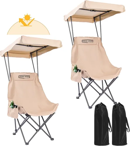 Miniatura 11 de YOUNG WOOD Silla de Camping y Playa Portátil con Toldo de Sombra, Plegable Ligera de Gran Tamaño para Todos, Fácil de Abrir y Cerrar Sin