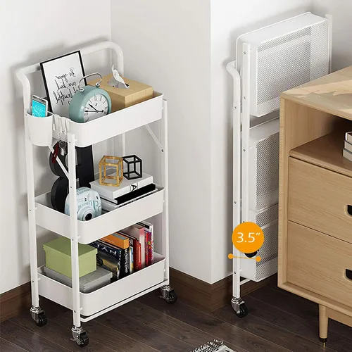Miniatura 4 de BEEY Carrito de almacenamiento plegable de metal con ruedas, sin montaje, cesta de mercado de alambre de metal, organizador de almacenamiento Negro