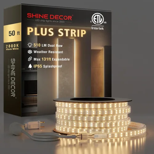 Miniatura 18 de Shine Decor Tira de luces LED Plus CA 120V, cuerda brillante de doble fila conectable, ETL IP65 impermeable y resistente a la intemperie para Blanco