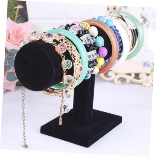 Miniatura 7 de ARTIBETTER Torre de exhibición para soporte de barra en T de estante negro, soportes para joyería de nivel simple, organizador desmontable negro