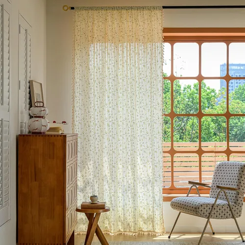 Miniatura 17 de Cortinas florales de granja semiopacas para sala de estar, de 63 pulgadas de largo, mezcla de lino y algodón, paneles de cortina de ventana cortos