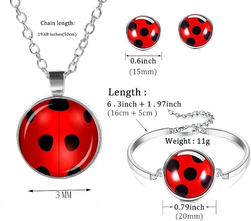 Miniatura 2 de Lucky Ladybug FKOJMH - Aretes de mariquita buenos aretes para niñas, collar de mariquita de la suerte para niñas, aretes de disfraz de mariquita