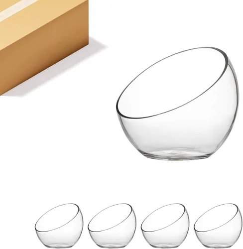 Miniatura 23 de WGV Jarrón de vidrio con corte inclinado, ancho 14 cm, altura 14 cm, transparente, redondo, maceta para plantas, terrario, orbe, recipiente