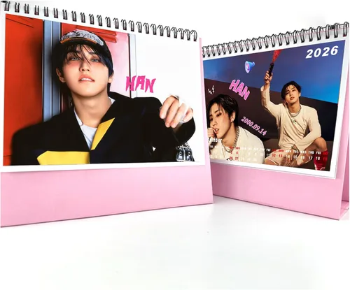 Miniatura 6 de Calendario de escritorio de regalo de Stray Kids 2025-2026, Calendario de escritorio con fotos de Stray Kids para el Año Nuevo (Morado)
