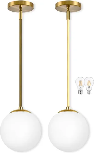 Miniatura 15 de Bagood Lámpara Colgante de Globo de 6" Dorada Lámpara Colgante de Mediados de Siglo Luces Colgantes de Globo para Isla de Cocina Acabado en Latón