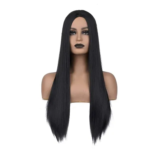 YunYan Peluca negra para mujer, peluca larga y recta de color natural, peluca sintética resistente al calor, densidad del 150%, 26 pulgadas (color