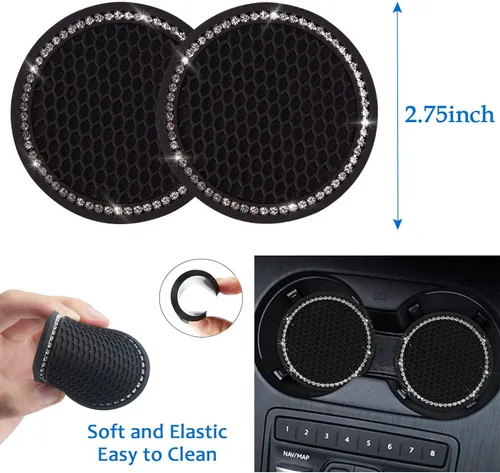 Miniatura 4 de ToBeQueen Juego de accesorios de automóvil con brillos para mujer y niña, collares para reposacabezas de automóvil con brillos, cargador