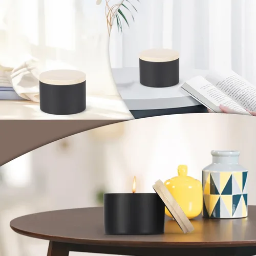 Miniatura 7 de SONVIIBOX 24 latas de velas de 4 onzas, latas negras con tapas de metal de grano de madera, tarros de velas para hacer velas a granel, tarros