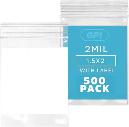 Miniatura 43 de GPI Caja de 1000 bolsas de plástico transparente recerrable con cremallera de 3" x 4" - A granel de 2 mil de grosor, bolsitas de poli fuertes