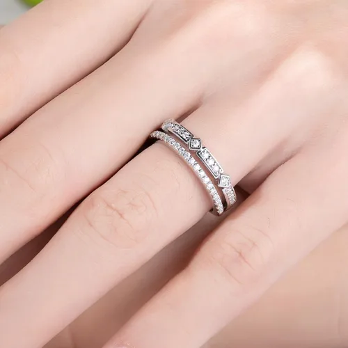 Miniatura 8 de Anillos de eternidad de moissanita, anillos de boda, color D, claridad VVS1, redondo, corte brillante, plata de ley 925, 56 piedras, anillos