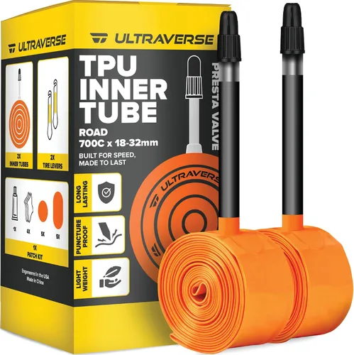 Ultraverse Cámaras interiores para bicicleta de carretera de TPU 700 x 18-32 con válvulas Presta de 45mm, 65mm, 85mm, tubos ultra ligeros para