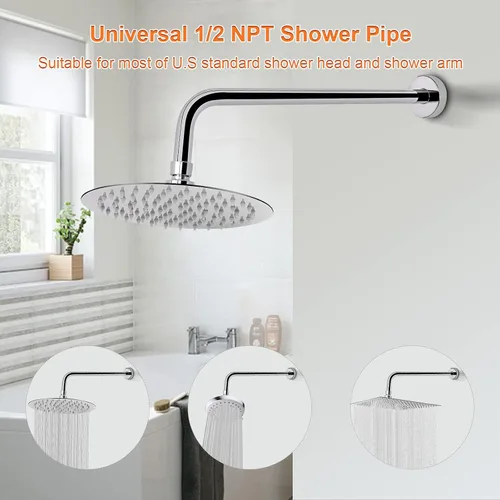 Miniatura 4 de Brazo de ducha HarJue con brida y cinta de teflón, brazo de extensión de tubo de ducha montado en la pared de acero inoxidable 304 para cabezal