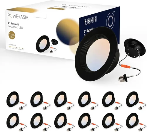 Miniatura 11 de Paquete de 12 luces LED de 4 pulgadas para lata, iluminación empotrada 5CCT de 4 pulgadas, a seleccionar, 2700K-6000K regulable, 9W 630LM luces