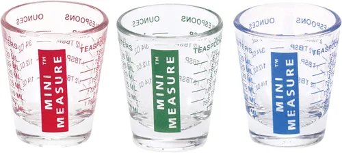 Miniatura 22 de Kolder Medida Mini de Vidrio Pesado, 20 Mediciones Incrementales Vaso de Chupito Medidor Multiusos para Líquido y Seco, Negro, Juego de 2