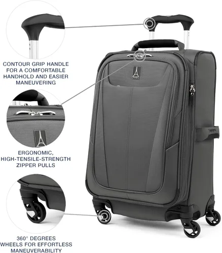 Miniatura 49 de Travelpro Maxlite 5 - Juego de 2 piezas de equipaje de mano de tela, expandibles con 4 ruedas giratorias, bolso blando para debajo del asiento, Negro