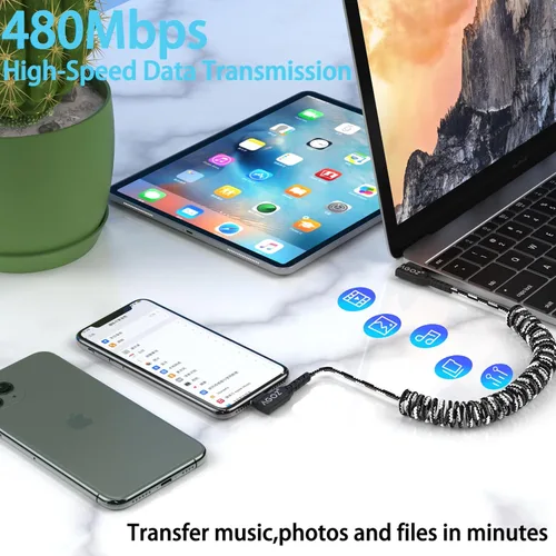Miniatura 2 de AGOZ Cable USB a Lightning con certificación MFI, cable de carga corto en ángulo recto 90, para iPhone 14, 13, 12 Pro Max, SE, 11 Pro Max, Xs XR