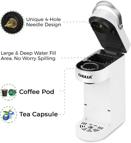 Miniatura 2 de Chulux Cafetera delgada de una sola porción para cápsulas K Pod, cafetera de una taza se ajusta a tazas de viaje de 7.3", máquina de café con Blanco